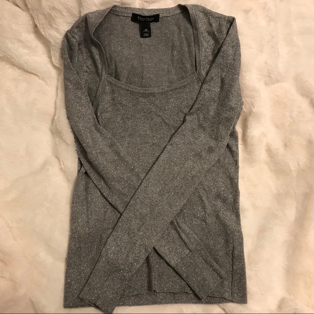 WHBM Metallic Silver Sweater with Ribbed Bottom